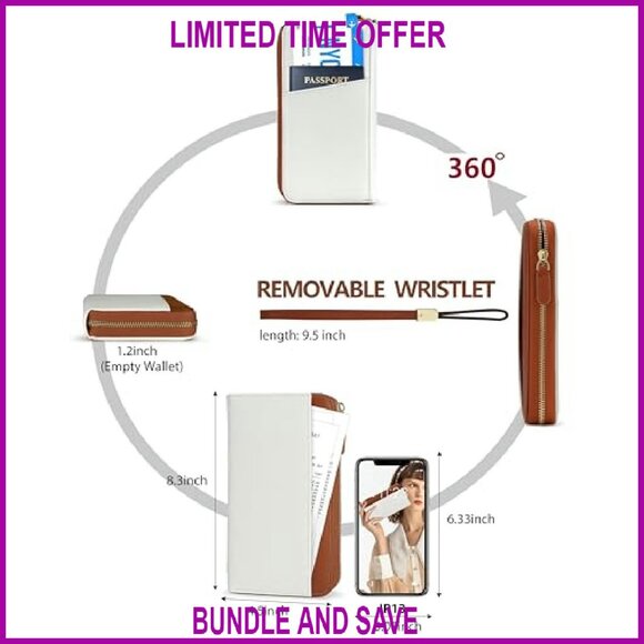 Large Travel Wallet RFID Zipper Passport Holder Clutch with Wristlet - Picture 4 of 8